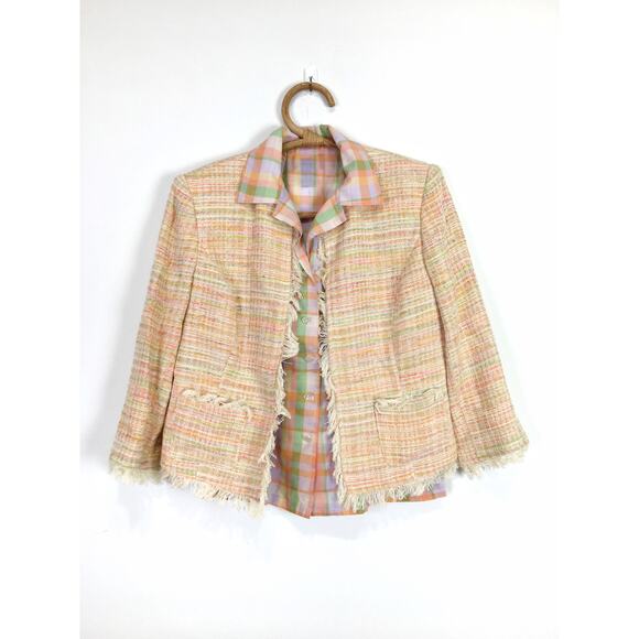 Vintage women's button down shirt pink green pastel madras plaid Size Small - Picture 6 of 6